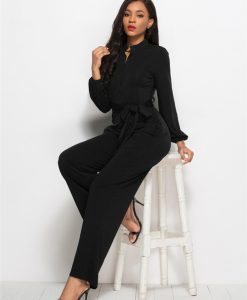 Jumpsuit dài tay đính nơ eo sang trọng - J130