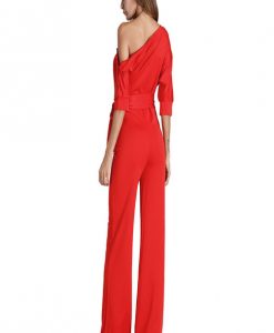 Jumpsuit thiết kết lệch vai đính nơ eo tôn dáng - J127