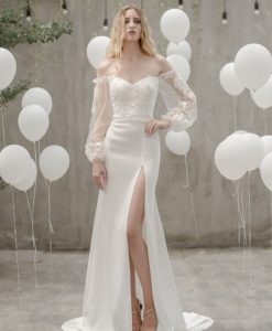 Váy dạ hội trắng cúp ngực phối ren quyến rũ - D536