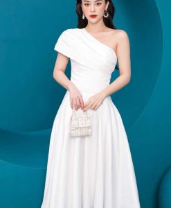 Đầm xòe dự tiệc cưới thiết kế lệch vai dễ thương - DN446