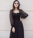 Jumpsuit đen ống rộng thiết kế tay voan xinh xắn - J136