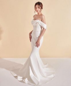 Đầm dạ hội trắng thiết kế cổ đỗ trước tôn dáng - D548