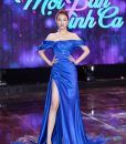 Đầm dạ hội xanh coban trễ vai xẻ đùi cao - D555