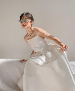 Đầm dạ hội xoè kiểu hai dây hở lưng xếp ly bụng - D560