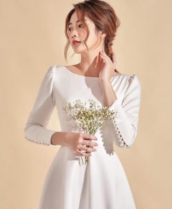 Váy dạ hội đuôi cá trắng thiết kế tay dài sang trọng - D546