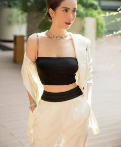 Set áo crop top quần ống suông kèm vest sang trọng - J137