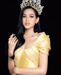 Đầm dạ hội vàng thiết kế tay rũ dáng xoè - D582