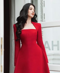 Đầm xoè cổ vuông thiết kế tay dài thanh lịch - DN500