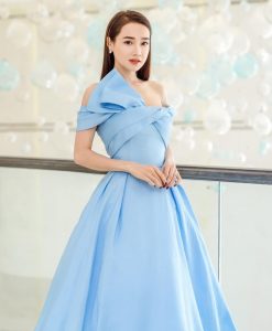 Đầm xoè dự tiệc xanh baby đính nơ quyến rũ - DN502