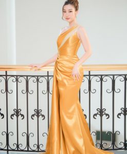 Váy dạ hội lệch vai phối ren quyến rũ - D591