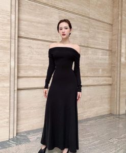 Váy dạ tiệc dài tay hở lưng thiết kế dáng xoè - D574