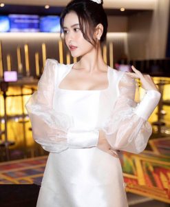 Đầm chữ A thiết kế tay phồng phối lưới sexy - DN518
