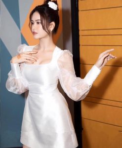 Đầm chữ A thiết kế tay phồng phối lưới sexy - DN518