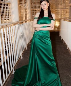 Đầm dạ hội phi lụa trễ vai ôm body tôn dáng - D597