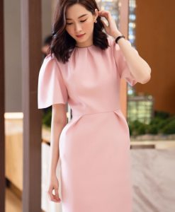Đầm dự tiệc hồng pastel sang trọng kín đáo - DN508