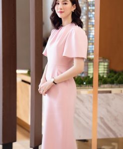 Đầm dự tiệc hồng pastel sang trọng kín đáo - DN508
