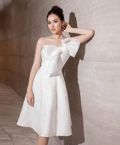 Đầm xoè kiểu cúp ngực phối nơ lệch vai - DN506