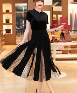Set áo váy kiểu áo tay con váy pha lưới cực sexy - JN57