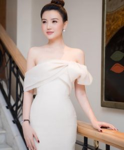 Đầm dạ hội dài trắng thiết kế trễ vai siêu sexy - D610