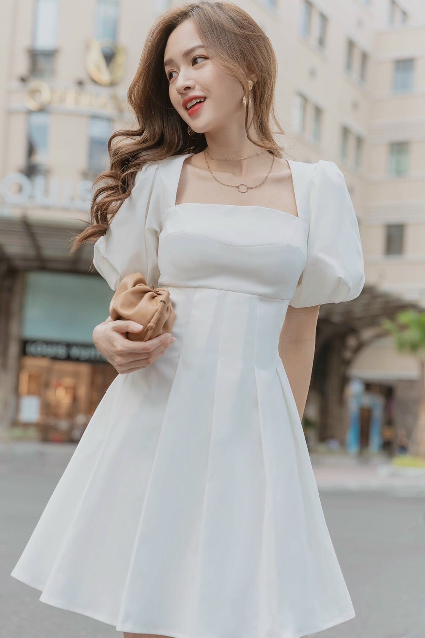 Đầm dự tiệc dáng xoè tay phồng xếp ly dễ thương - DN525