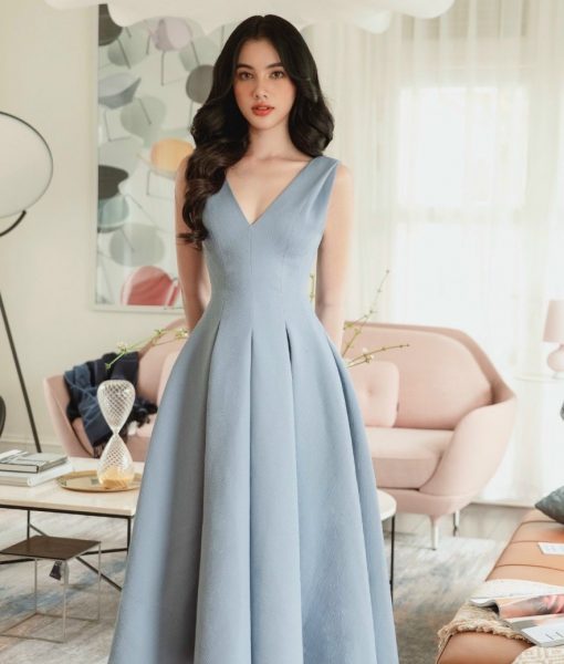 Đầm xoè cổ V thiết kế dáng dài siêu dễ thương - DN526