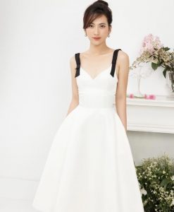 Đầm xoè dự tiệc trắng kiểu hai dây xinh xắn - DN522