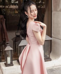 Đầm xoè tiểu thư hồng pastel hở lưng sexy - DN520