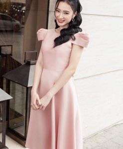 Đầm xoè tiểu thư hồng pastel hở lưng sexy - DN520