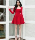 Váy xoè dự tiệc cổ vuông tay dài sexy - DN523