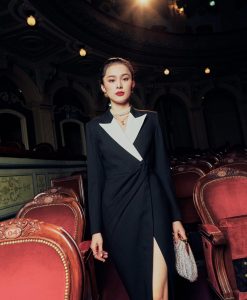 Đầm dạ hội cổ vest thiết kế tay dài sang trọng - D617