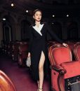 Đầm dạ hội cổ vest thiết kế tay dài sang trọng - D617
