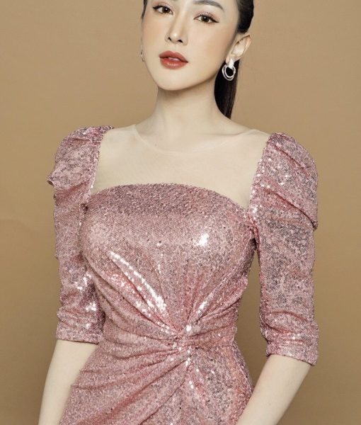 Đầm dạ hội kim sa thiết kế cổ vuông cực tôn dáng - D620